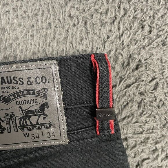 Levis Jeans Mens 34x34 Black 511 Slim Fit Stretch Red Loop Denim Casual - Picture 12 of 16